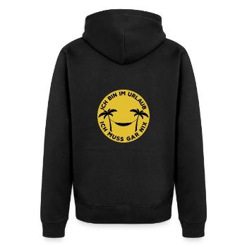 Ich bin im Urlaub, ich muss gar nix Hängematte - Unisex Premium Bio Zip Hoodie - Schwarz - Hinten - Nico (187cm)