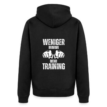 Weniger Mimimi Mehr Training Workout Fitnes - Unisex Premium Bio Zip Hoodie - Schwarz - Hinten - Nico (187cm)