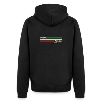 Italia - Parma - Italien - Italy - Unisex Premium Bio Zip Hoodie - Schwarz - Hinten - Nico (187cm)