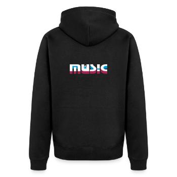 3D Musik Schriftzug mit Sternen - Unisex Premium Bio Zip Hoodie - Schwarz - Hinten - Nico (187cm)