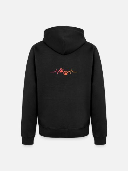 Sunset Dog Paw Heartbeat Dog - Unisex Premium Organic Zip Hoodie - black
