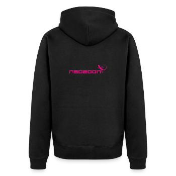 neozoon magenta - Unisex Premium Bio Zip Hoodie - Schwarz - Hinten - Nico (187cm)