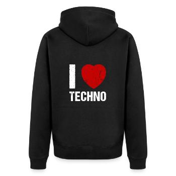 I love Techno Heart Techno House Rave Music - Unisex Premium Organic Zip Hoodie - black - Back - Nico (187cm)