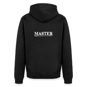 MASTER Whip Logo in White – BDSM Bold Statement - Unisex Premium Organic Zip Hoodie - black - Back - Nico (187cm)