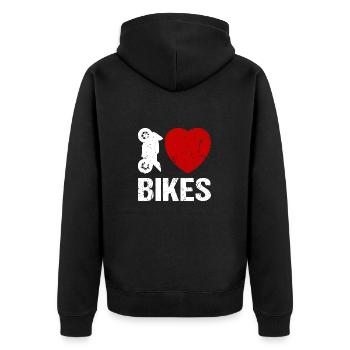 I love Bikes Motorrad Biker Motorradfahrer - Unisex Premium Bio Zip Hoodie - Schwarz - Hinten - Nico (187cm)