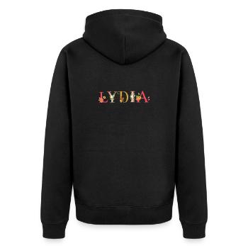 LYDIA Name mit Blumen geschmückt - Unisex Premium Bio Zip Hoodie - Schwarz - Hinten - Nico (187cm)