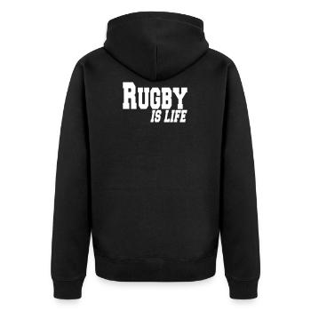 rugby is life - Veste à capuche bio Premium Unisexe - noir - Dos - Nico (187cm)