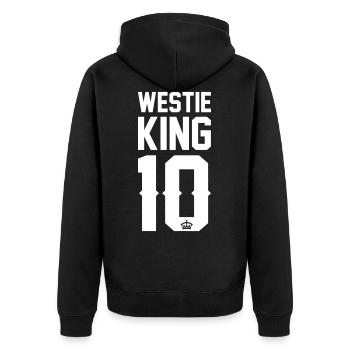 Westie-King - Unisex Premium Bio Zip Hoodie - Schwarz - Hinten - Nico (187cm)