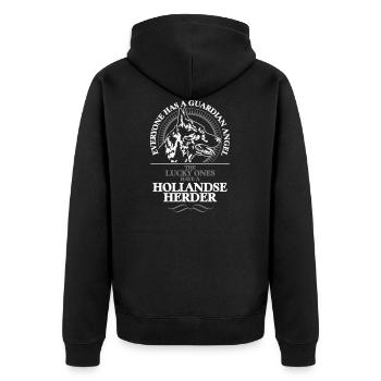 GUARDIAN ANGEL HOLLANDSE HERDER Wilsigns - Unisex Premium Bio Zip Hoodie - Schwarz - Hinten - Nico (187cm)