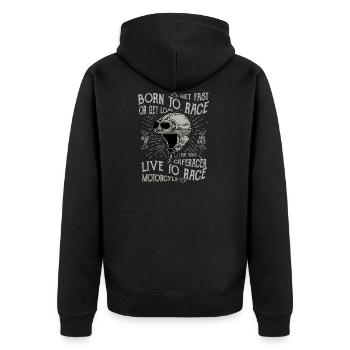 Born To Race Motorrad - Unisex Premium Bio Zip Hoodie - Schwarz - Hinten - Nico (187cm)