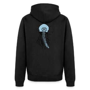 Qualle - Unisex Premium Bio Zip Hoodie - Schwarz - Hinten - Nico (187cm)