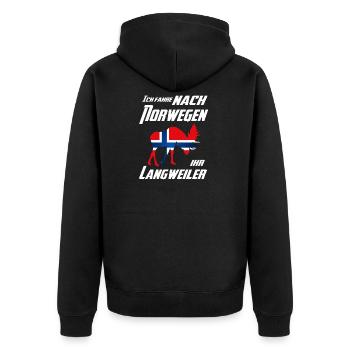 Langweiler Norwegen - Unisex Premium Bio Zip Hoodie - Schwarz - Hinten - Nico (187cm)