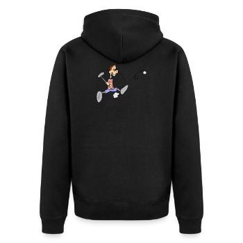 Eine Comic Figur beim Golf spielen - Geschenkidee - Unisex Premium Bio Zip Hoodie - Schwarz - Hinten - Nico (187cm)