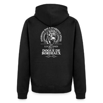 DOGUE DE BORDEAUX Guardian Angel WILSIGNS - Unisex Premium Bio Zip Hoodie - Schwarz - Hinten - Nico (187cm)