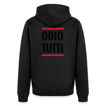 Ich hasse jeden - Unisex Premium Bio Zip Hoodie - Schwarz - Hinten - Nico (187cm)