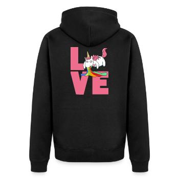 Love Einhorn - Unisex Premium Bio Zip Hoodie - Schwarz - Hinten - Nico (187cm)