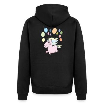Einhorn Luftballons - Unisex Premium Bio Zip Hoodie - Schwarz - Hinten - Nico (187cm)