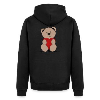 Teddybär mit Herz - Unisex Premium Bio Zip Hoodie - Schwarz - Hinten - Nico (187cm)