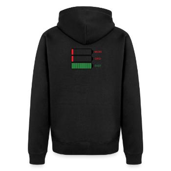 Energie Mama Papa Baby Liebe Akku leer voll - Unisex Premium Bio Zip Hoodie - Schwarz - Hinten - Nico (187cm)