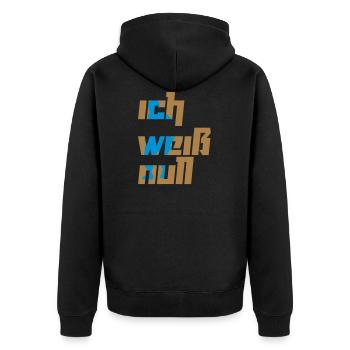 Ich weiß null Geschenkidee Motto Schriftzug - Unisex Premium Bio Zip Hoodie - Schwarz - Hinten - Nico (187cm)