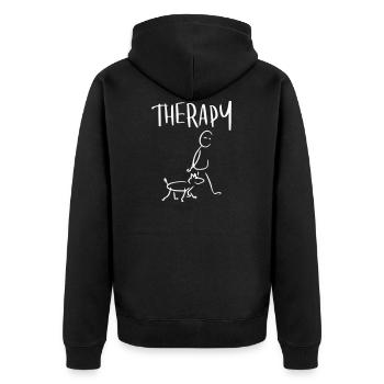 Gassi gehen Therapy - Unisex Premium Bio Zip Hoodie - Schwarz - Hinten - Nico (187cm)