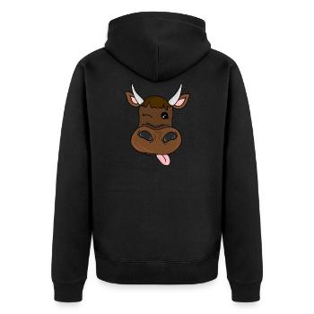 Braune Kuh mit Hörnern lustiges Geschenk - Unisex Premium Bio Zip Hoodie - Schwarz - Hinten - Nico (187cm)