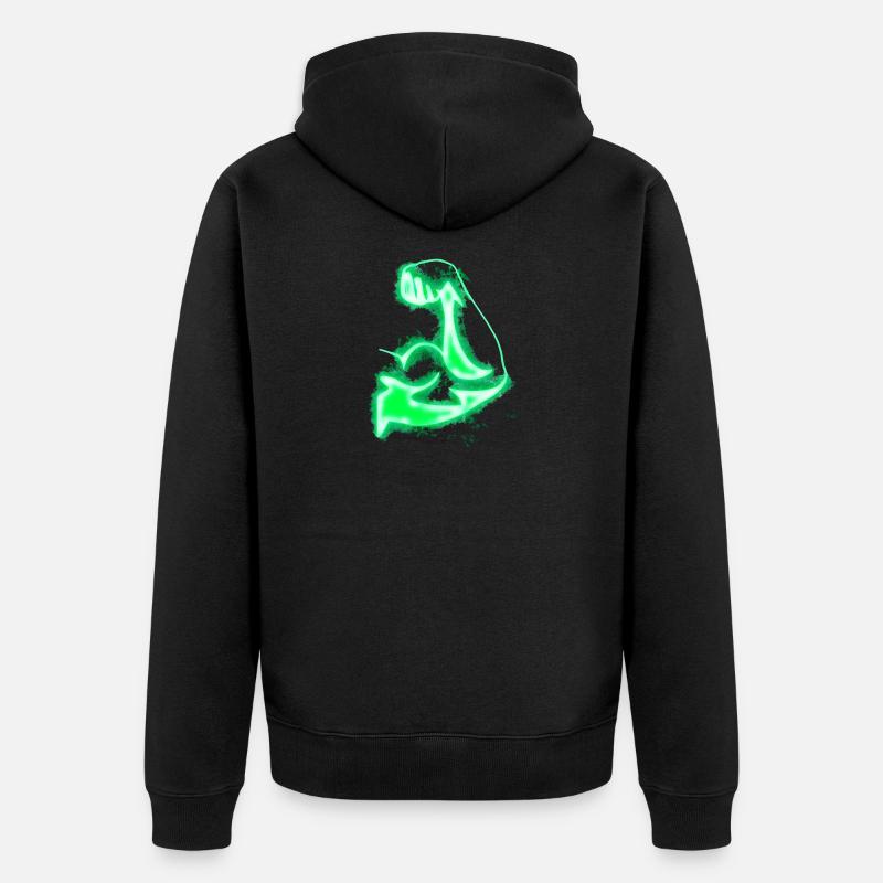 Stark Arm hell glühend - Unisex Premium Bio Zip Hoodie - Schwarz