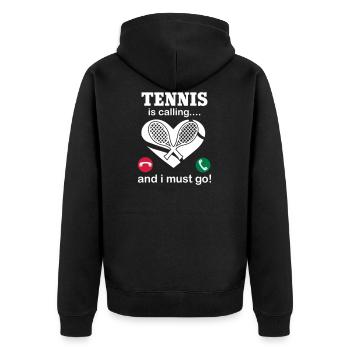 Tennis Is Calling And I Must Go - Unisex Premium Organic Zip Hoodie - black - Back - Nico (187cm)
