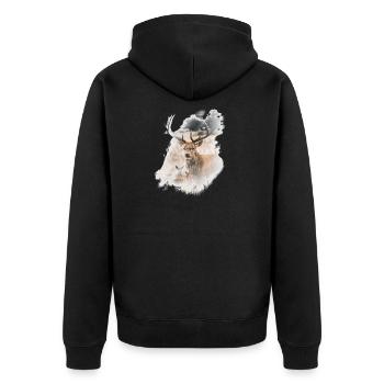 Deer - Unisex Premium Organic Zip Hoodie - black - Back - Nico (187cm)