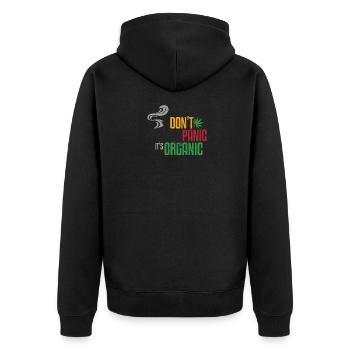 Don´t Panic It´s Organic Legalisierung Marihuana - Unisex Premium Bio Zip Hoodie - Schwarz - Hinten - Nico (187cm)