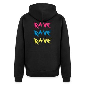 Rave - Unisex Premium Bio Zip Hoodie - Schwarz - Hinten - Nico (187cm)