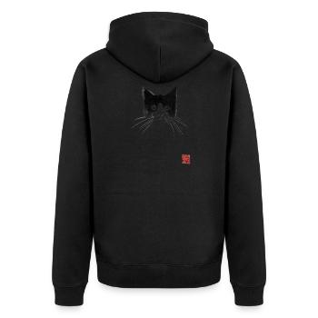 Katzenkopf - Unisex Premium Bio Zip Hoodie - Schwarz - Hinten - Nico (187cm)