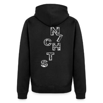 Nichts - Wort - schenke Nichts - Unisex Premium Bio Zip Hoodie - Schwarz - Hinten - Nico (187cm)