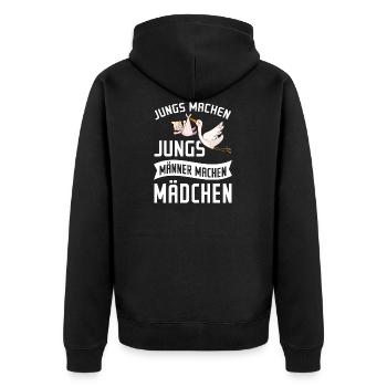 JUNGS MACHEN JUNGS MÄNNER MACHEN MÄDCHEN - Unisex Premium Bio Zip Hoodie - Schwarz - Hinten - Nico (187cm)