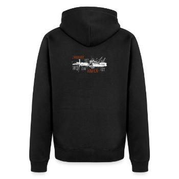 Zuhause ist wo ein Hafen ist Hafenstadt Hamburg - Unisex Premium Bio Zip Hoodie - Schwarz - Hinten - Nico (187cm)