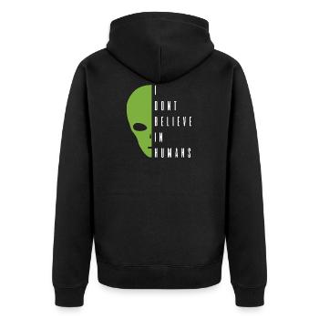 Alien Alien Je ne crois pas aux humains. - Veste à capuche bio Premium Unisexe - noir - Dos - Nico (187cm)