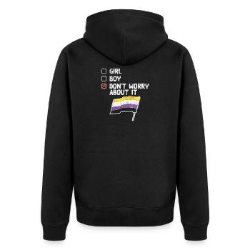Girl Boy Don't Worry About It Non Binary Pride - Unisex Premium Bio Zip Hoodie - Schwarz - Hinten - Nico (187cm)