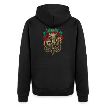 Hamburg Kiezjungs St. Pauli & Rose & Skull - Unisex Premium Bio Zip Hoodie - Schwarz - Hinten - Nico (187cm)