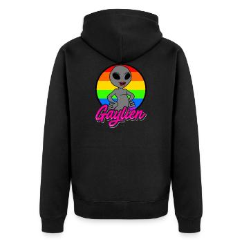 Gaylien LGBT Homosexuell Stolz Alien-Kleidung - Unisex Premium Bio Zip Hoodie - Schwarz - Hinten - Nico (187cm)