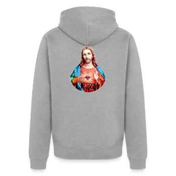 Jesus Christ Jesus Christus - Unisex Premium Bio Zip Hoodie - Grau meliert - Hinten - Nico (187cm)