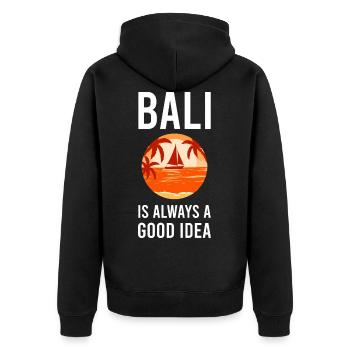 Bali - Unisex Premium Bio Zip Hoodie - Schwarz - Hinten - Nico (187cm)