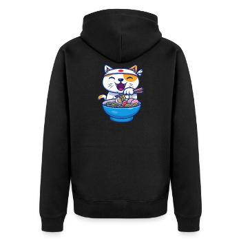 Ramen Katze Kawaii Anime Ramen - Unisex Premium Bio Zip Hoodie - Schwarz - Hinten - Nico (187cm)