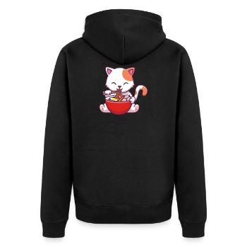 Ramen Katze Kawaii Anime Ramen - Unisex Premium Bio Zip Hoodie - Schwarz - Hinten - Nico (187cm)