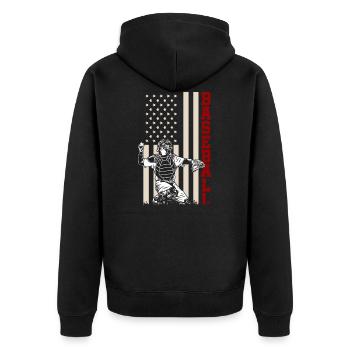 Amerikanische Flagge Baseball Fänger US Sportsman - Unisex Premium Bio Zip Hoodie - Schwarz - Hinten - Nico (187cm)