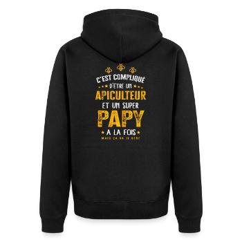 Papy apiculteur cadeau drôle humour apiculture - Veste à capuche bio Premium Unisexe - noir - Dos - Nico (187cm)