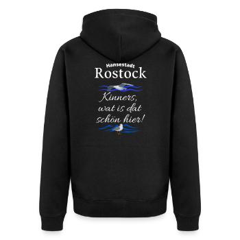 Rostock Hansestadt Ostsee Urlaubs Spruch mit Möwe - Unisex Premium Bio Zip Hoodie - Schwarz - Hinten - Nico (187cm)