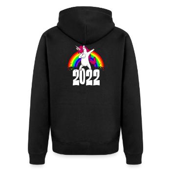 Dabbing Unicorn 2022 Rainbow Drôle Nouvel An - Veste à capuche bio Premium Unisexe - noir - Dos - Nico (187cm)