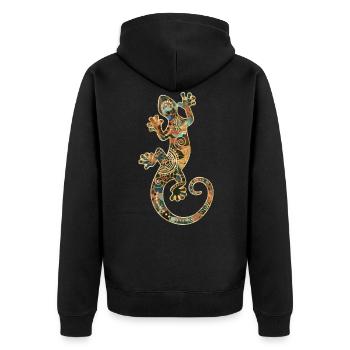 Gecko Reptile Silhouette With Ornaments 2 - Unisex Premium Organic Zip Hoodie - black - Back - Nico (187cm)