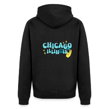 Hippie des années 70 à Chicago - Veste à capuche bio Premium Unisexe - noir - Dos - Nico (187cm)
