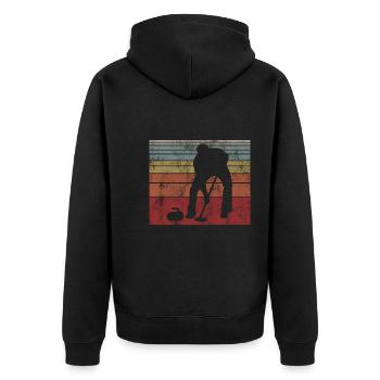 Eis Curling Curler Eisstockschießen Retro Geschenk - Unisex Premium Bio Zip Hoodie - Schwarz - Hinten - Nico (187cm)
